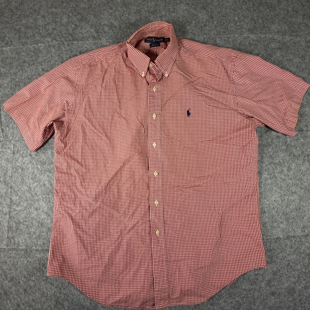 Polo Ralph Lauren Button Down Shirt Mens M Red Gingham Check Blake Short Sleeve